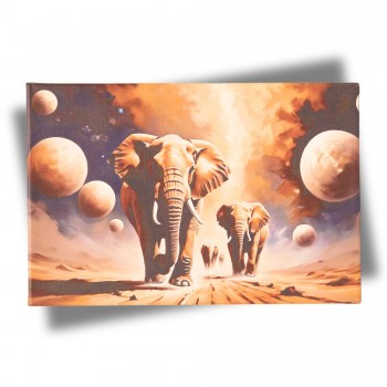 Paveikslas ant drobės "Drambliai kelyje", 30x20 cm Paveikslas ant drobės "Drambliai kelyje", 30x20 cm