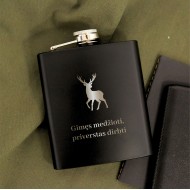 Metalinė gertuvė, Fleškutė Su Užrašu Gimęs Medžioti Priverstas Dirbti, 200 ml. 