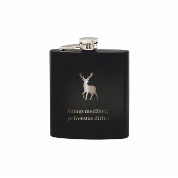 Metalinė gertuvėlė (Fleškutė) 200 ml. "Gimęs medžioti, priverstas dirbti" Metalinė gertuvėlė (Fleškutė) 200 ml. "Gimęs medžioti, priverstas dirbti"
