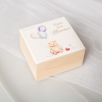 Medinė dėžutė "Meškutis su balionais"