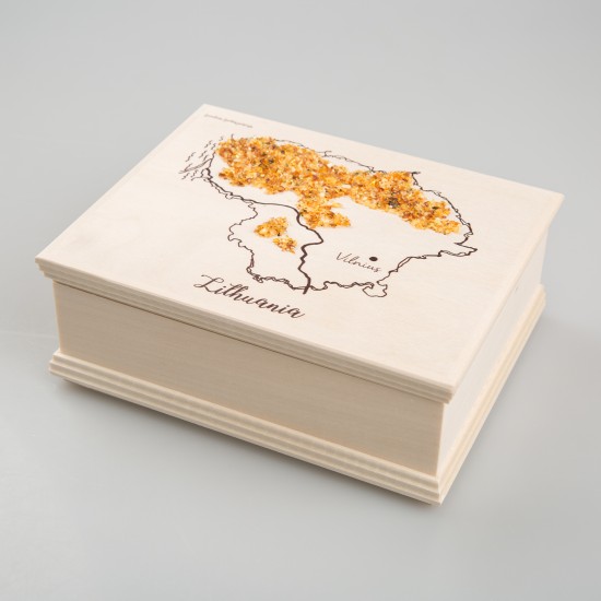 Dėžutė su gintarais "LITHUANIA" 17x12.5x5.5 cm