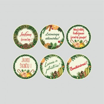 Kalėdiniai lipdukai dovanai pakuoti su užrašu, Jaukių ir Ramių Švenčių