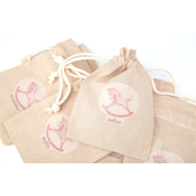 Medvilninių maišelių krikštynų simboliams "Arkliukas.Rožinis" 