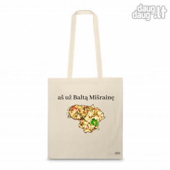 Medvilninis pirkinių krepšys su užrašu, Už baltą mišrainę