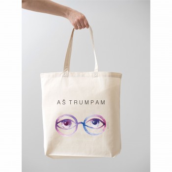 Medvilninis pirkinių maišelis su autoriniu piešiniu ir užrašu, Aš trumpam Medvilninis pirkinių maišelis su autoriniu piešiniu ir užrašu, Aš trumpam