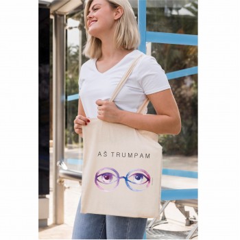 Medvilninis pirkinių maišelis su autoriniu piešiniu ir užrašu, Aš trumpam