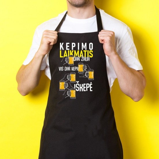 Prijuostė su užrašu, Kepimo Laikmatis, Alus, Juoda