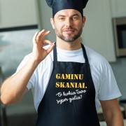 Prijuostė su užrašu, Gaminu Skaniai, Juoda