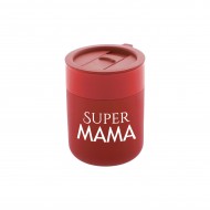 Kelioninis Keramikos Puodelis su užrašu, Super Mama, 300 ml.