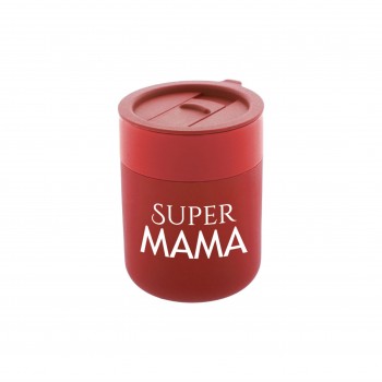 Kelioninis Keramikos Puodelis su užrašu, Super Mama, 300 ml.
