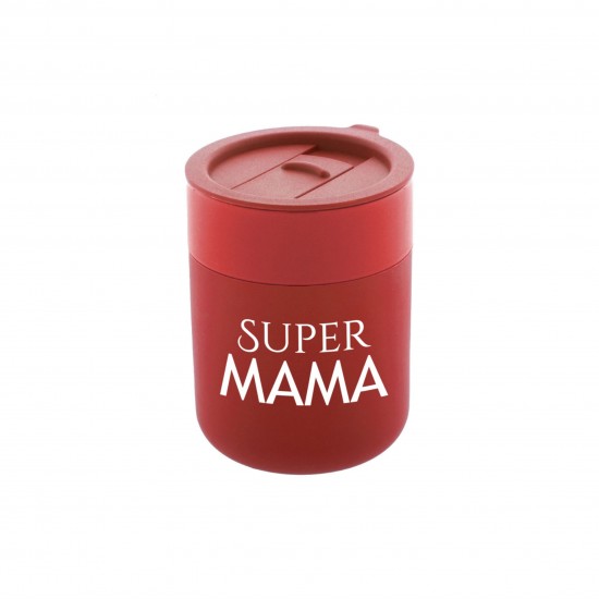Kelioninis Keramikos Puodelis su užrašu, Super Mama, 300 ml.