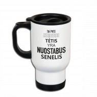 Metalinis termo puodelis su užrašu, Tik Pats Geriausias Tėtis Yra Nuostabus Senelis, 413 ml, Baltas, Juodas