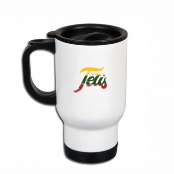 Metalinis termo puodelis su trispalve ir užrašu, Tėtis, 413 ml, Baltas, Juodas