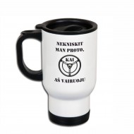Metalinis termo puodelis vairuotojui su užrašu, Nekniskit Man Proto Kai Aš Vairuoju, 413 ml, Baltas, Juodas