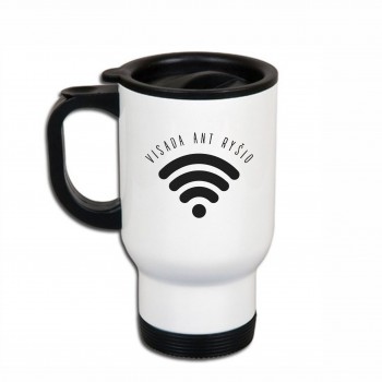 Metalinis termo puodelis su užrašu, Visada Ant Ryšio, 413 ml, Baltas, Juodas