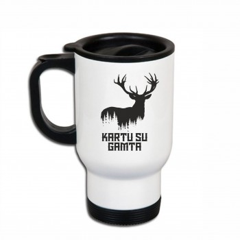 Metalinis termo puodelis su užrašu, Kartu Su Gamta, 413 ml, Baltas, Juodas