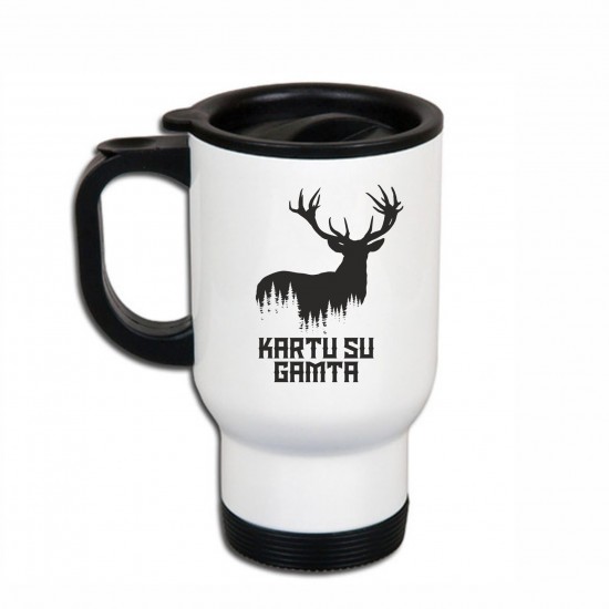 Metalinis termo puodelis su užrašu, Kartu Su Gamta, 413 ml, Baltas, Juodas