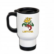 Metalinis termo puodelis su Vyčiu ir užrašu, Lietuva, 413 ml, Baltas, Juodas