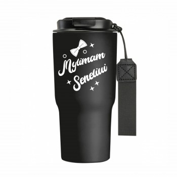 Metalinis termo puodelis su užrašu, Mylimam Seneliui, 550 ml, Juodas