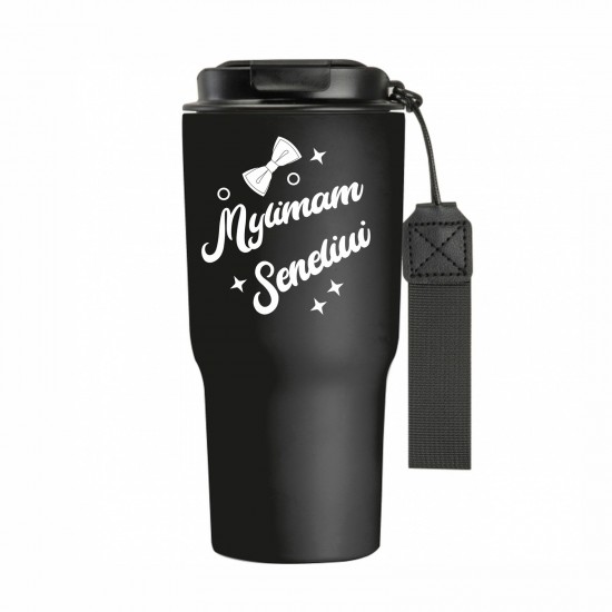 Metalinis termo puodelis su užrašu, Mylimam Seneliui, 550 ml, Juodas Metalinis termo puodelis su užrašu, Mylimam Seneliui, 550 ml, Juodas