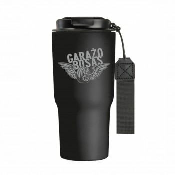 Metalinis termo puodelis su užrašu, Garažo Bosas, 550 ml, Juodas