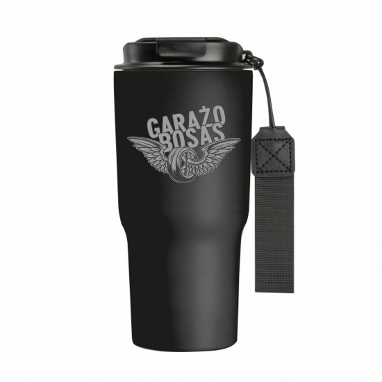 Metalinis termo puodelis su užrašu, Garažo Bosas, 550 ml, Juodas