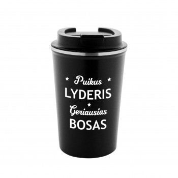 Metalinis termo puodelis su užrašu, Puikus Lyderis Geriausias Bosas, 350 ml