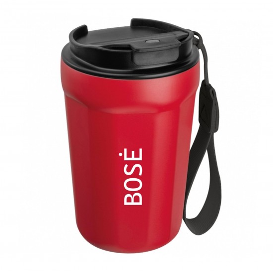 Metalinis termo puodelis su užrašu, Bosė, 350 ml, raudonas