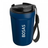 Metalinis termo puodelis su užrašu, Bosas, 350 ml, mėlynas