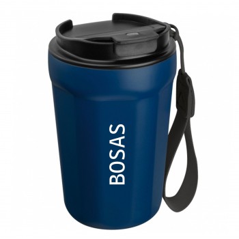 Metalinis termo puodelis su užrašu, Bosas, 350 ml, mėlynas