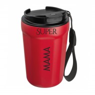 Metalinis termo puodelis su užrašu, Super Mama, 350 ml, raudonas