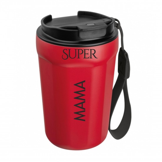 Metalinis termo puodelis su užrašu, Super Mama, 350 ml, raudonas