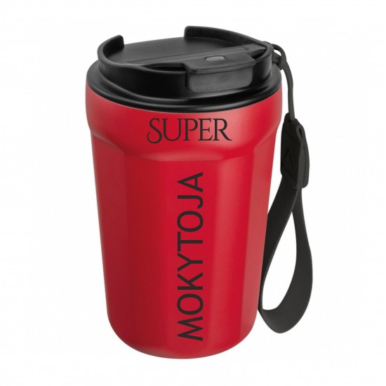 Metalinis termo puodelis su užrašu, Super Mokytoja, 350 ml, raudonas