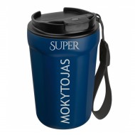 Metalinis termo puodelis su užrašu, Super Mokytojas, 350 ml, mėlynas