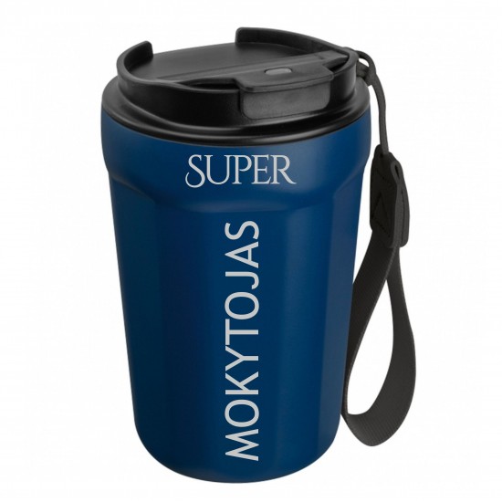 Metalinis termo puodelis su užrašu, Super Mokytojas, 350 ml, mėlynas