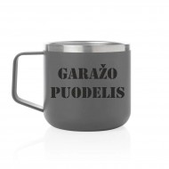 Metalinis puodelis su užrašu, Garažas puodelis, 350 ml.