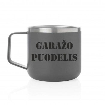 Metalinis puodelis su užrašu, Garažo Bosas, 350 ml.