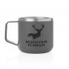 Metalinis puodelis su užrašu, Medžiotojo Puodelis, 350 ml.