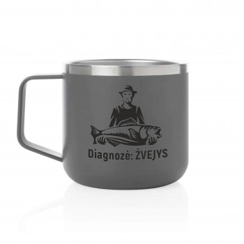 Metalinis puodelis žvejui su užrašu, Diagnozė Žvejys, 350 ml.
