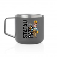 Metalinis puodelis statybininkui su užrašu, Statau Pats, 350 ml.