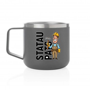 Metalinis puodelis statybininkui su užrašu, Statau Pats, 350 ml.