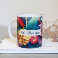 Puodelis bosei su užrašu, su BOSO diena, Gėlės