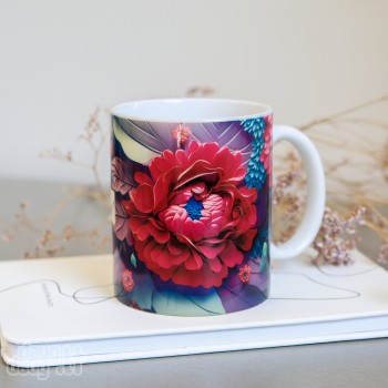 Puodelis bosei su užrašu, su BOSO diena, Gėlės