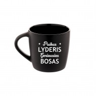 Puodelis Bosui su užrašu, Puikus Lyderis, Geriausias Bosas, Juodas, Matinis, Keramika