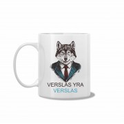 Puodelis su Vilku ir Užrašu, Verslas Yra Verslas, Keramika Puodelis su Vilku ir Užrašu, Verslas Yra Verslas, Keramika