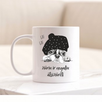 Puodelis su šuniuku "negaliu atsižiūrėti"