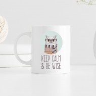Puodelis su pelėda "Keep calm & be wise" Puodelis su pelėda "Keep calm & be wise"