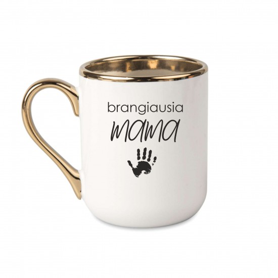 Elegantiškas puodelis su užrašu, Brangiausia Mama, 330 ml, su auksine rankena