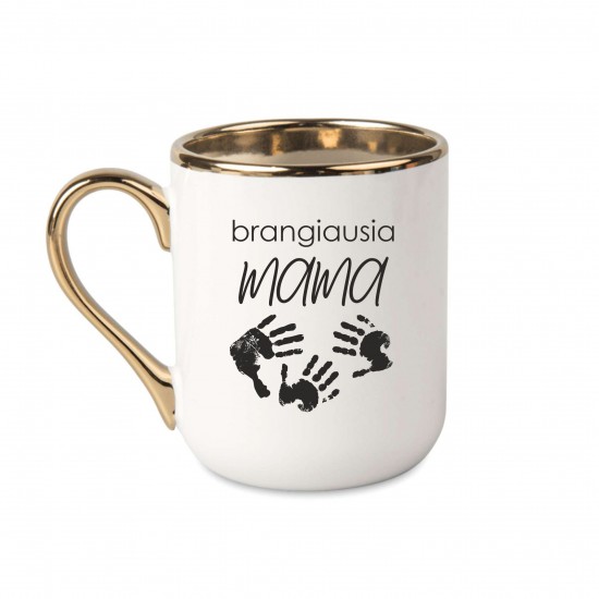 Elegantiškas puodelis su užrašu, Brangiausia Mama, 330 ml, su auksine rankena