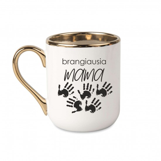 Elegantiškas puodelis su užrašu, Brangiausia Mama, 330 ml, su auksine rankena